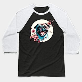 Pug Enjoys Spring Amid Cherry Blossoms and Flowers Baseball T-Shirt